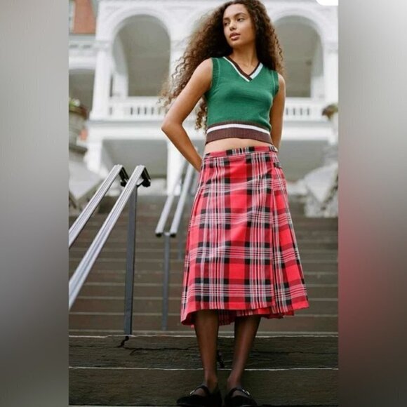 Urban Outfitters - BDG, Adley Pleated Midi Skirt - Red. Size: S. NWT. - Picture 11 of 11